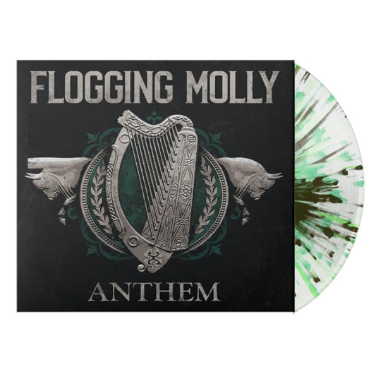 Flogging Molly - Anthem Exclusive Gray With Black White Green Splatter Color Vinyl LP With Autographed Art Print Limited Edition # 500